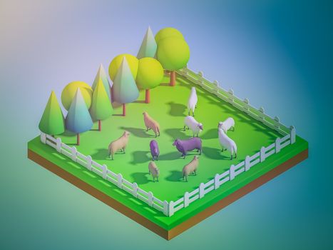 animals in the landscape, isometric view