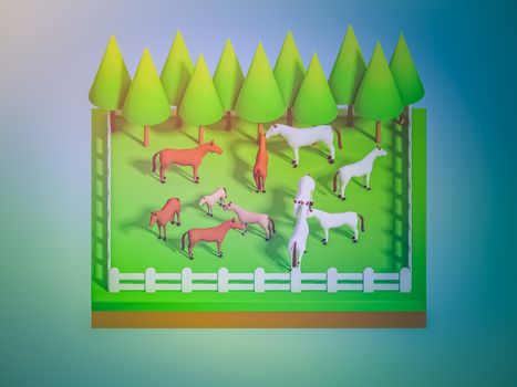 animals in the landscape, isometric view