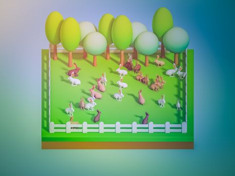 animals in the landscape, isometric view