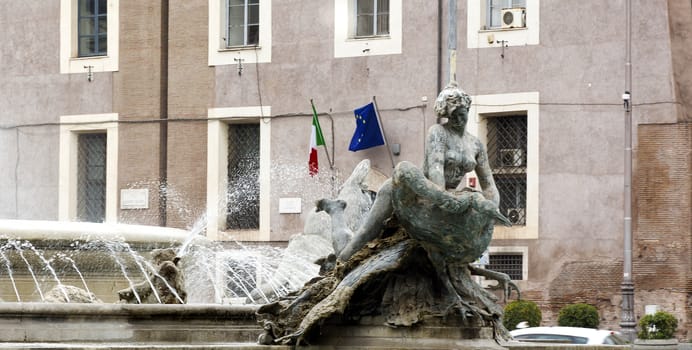 Rome, Italy, march 18, 2017: detail of a nymph of the Fountain of naiads in Rome