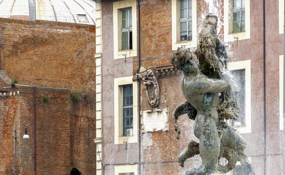 Detail of the Fountain of Naids in Rome, Italy