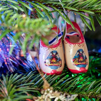 Pair of Dutch Clogs on a Christmas Tree