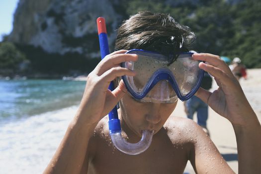 Boy with snorkeling mask