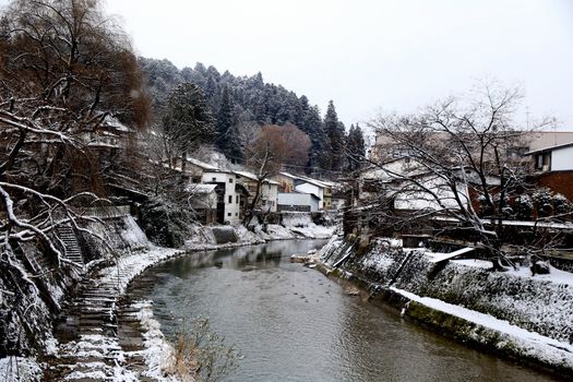 The river runs through Takayama, a historic merchant city in Gifu, Japan