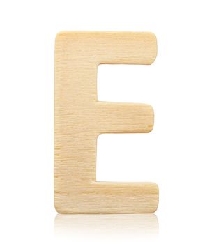 Single capital block wooden letter E isolated on white background, Save clipping path.