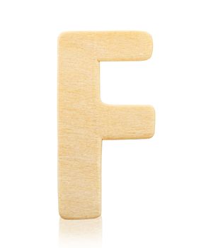 Single capital block wooden letter F isolated on white background, Save clipping path.