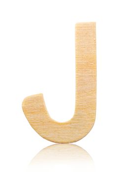 Single capital block wooden letter J isolated on white background, Save clipping path.