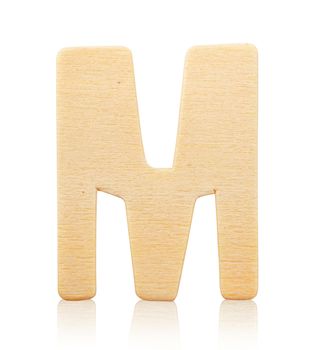 Single capital block wooden letter M isolated on white background, Save clipping path.