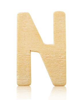 Single capital block wooden letter N isolated on white background, Save clipping path.