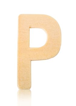 Single capital block wooden letter P isolated on white background, Save clipping path.