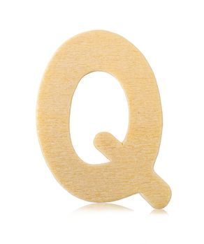 Single capital block wooden letter Q isolated on white background, Save clipping path.