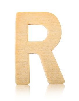 Single capital block wooden letter R isolated on white background, Save clipping path.