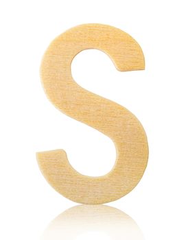 Single capital block wooden letter S isolated on white background, Save clipping path.