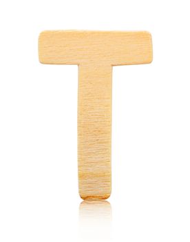 Single capital block wooden letter T isolated on white background, Save clipping path.