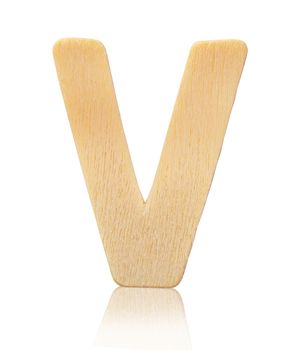 Single capital block wooden letter V isolated on white background, Save clipping path.