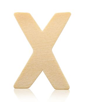 Single capital block wooden letter X isolated on white background, Save clipping path.