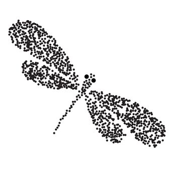 Dragonfly silhouette. Cartoon graphic illustration of damselfly isolated with black and white wings. Sketch insect