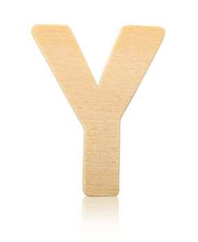 Single capital block wooden letter Y isolated on white background, Save clipping path.