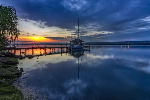 blue hour. Stunning long exposure sunset from the shore  