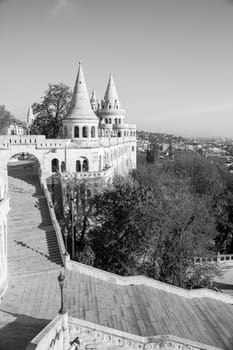 Fisherman's Bastion is a terrace in neo-Gothic and neo-Romanesque style, Budapest famous landmark