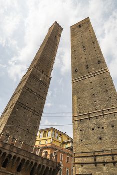 Torre Garisenda and Degli Asinelli Tower in Bologna Emilia Romagna, Italy