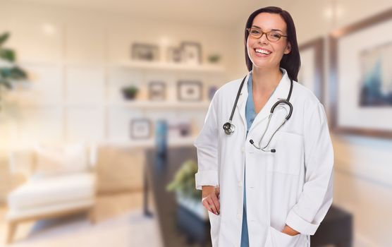 Young Female Doctor or Nurse Standing in Her Office.