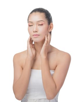 Front portrait of the asian woman with beauty face - isolated