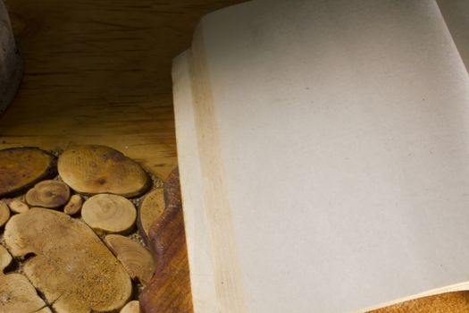 Book on the kitchen of an old scratched wooden surface