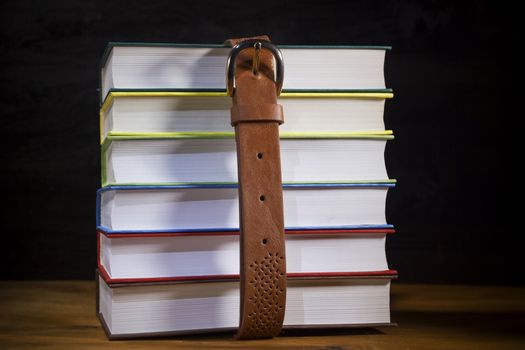 Multicolored book archive pulled by a belt