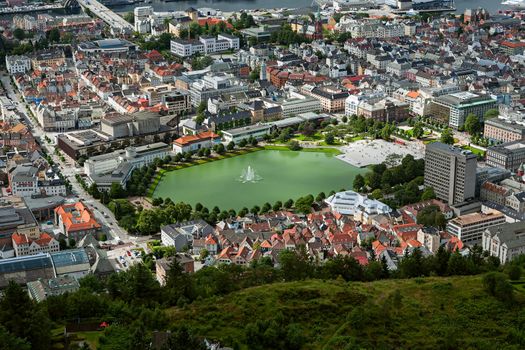 Panoramic top view of the lake in Bergen, Norway