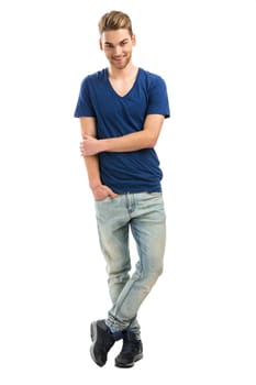 Handsome young man standing over a white background