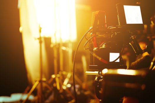 detail of Video camera viewfinder, film crew production, behind the scenes background