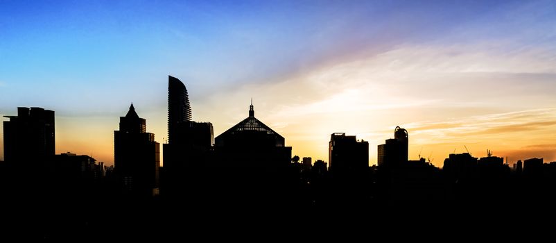 Silhouette of many tower in Bangkok