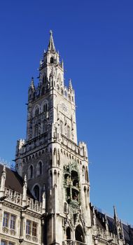 The new town hall (neues rathaus) located at Marienplatz square in Munich, Germany