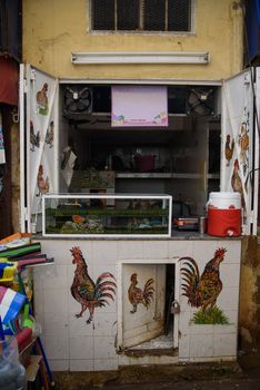 Chicken stall on traditional Moroccan market (souk) in Fez, Morocco