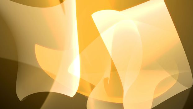 Original 3D illustration of two shield looking and transparent ghost creatures protecting from pumpkin looking evil forces on the light brown and dark yellow background