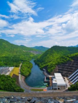 Blurred electricity generator front of Sri Nakharin Dam, Kanchanaburi, Thailand