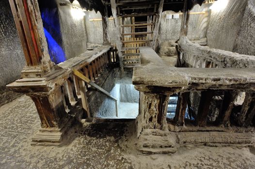 Interior and stairs of salt mine