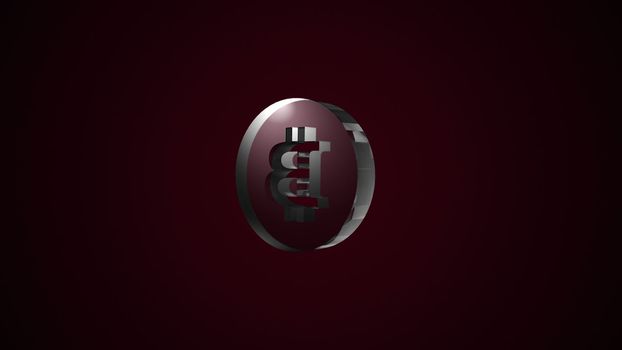 Abstract background with glass bitcoin sign. Digital backdrop. 3D rendering