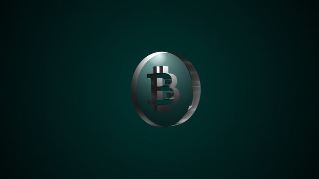 Abstract background with glass bitcoin sign. Digital backdrop. 3D rendering