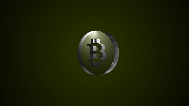 Abstract background with glass bitcoin sign. Digital backdrop. 3D rendering