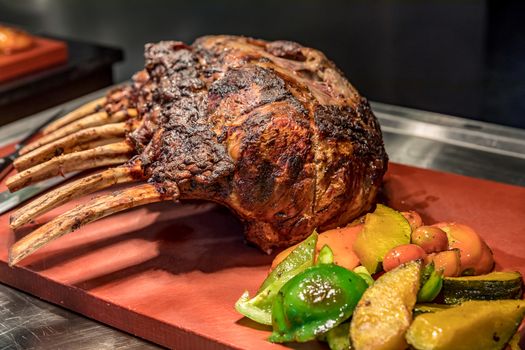 Carving of Wagyu beef roast Prime rib