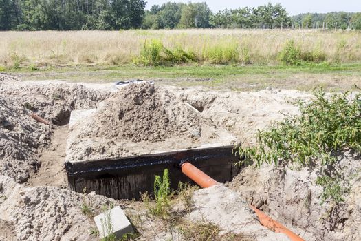 New concrete septic tank - construction site.