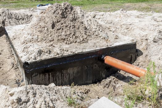 New concrete septic tank - construction site.