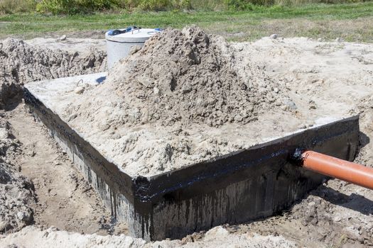 New concrete septic tank - construction site.