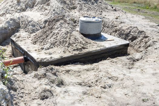 New concrete septic tank - construction site.