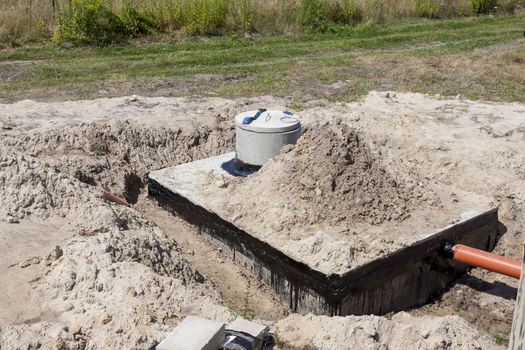 New concrete septic tank - construction site.