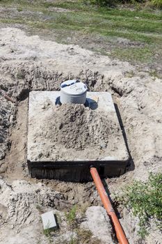 New concrete septic tank - construction site.