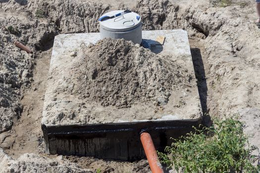 New concrete septic tank - construction site.