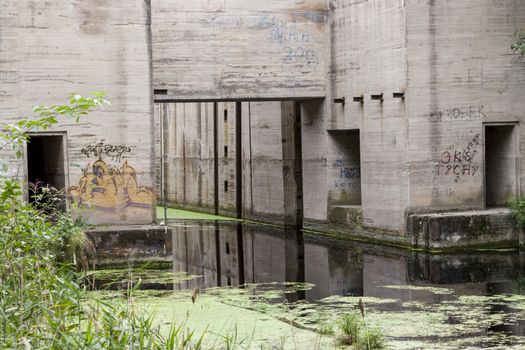 Historic unfinished German sluice in Lesniewo, Poland.